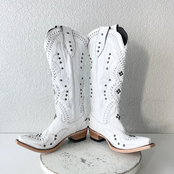 Lane COSSETTE Womens White Cowboy Boots 6.5 Western Cowgirl Mid Calf Pointed Toe - Picture 7 of 11